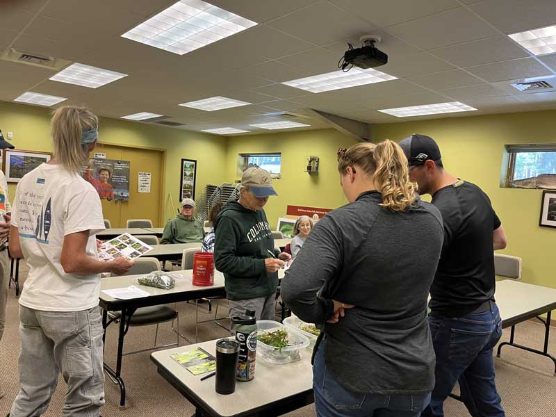 People inside a room looking t samples that had been collected